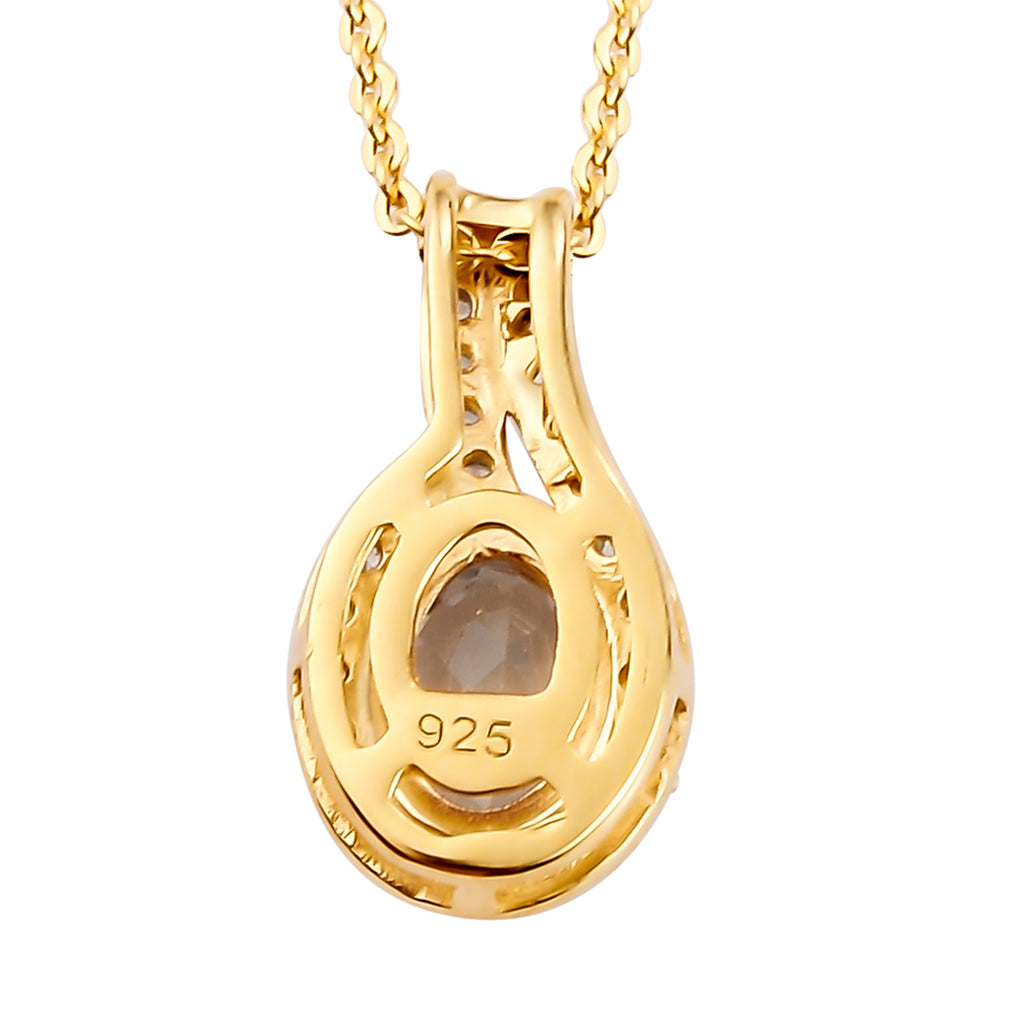 AAA Turkizit und weißer Zirkon-Anhänger mit Kette, ca. 50 cm, 925 Silber Gelbgold Vermeil ca. 1.08 ct