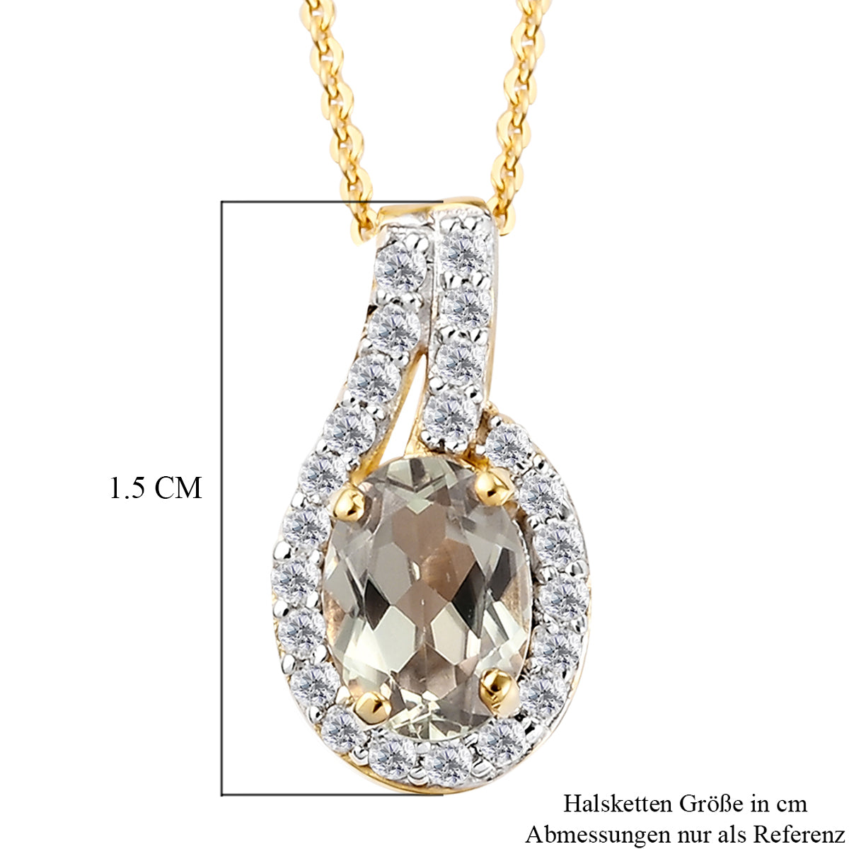 AAA Turkizit und weißer Zirkon-Anhänger mit Kette, ca. 50 cm, 925 Silber Gelbgold Vermeil ca. 1.08 ct