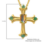Natürlicher, äthiopischer Opal und Smaragd Kreuz-Anhänger mit Kette, ca. 40 cm, 925 Silber vergoldet  ca. 0,22 ct