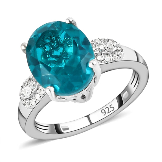 Capri-Blau Triplette Quarz-Ring und Anhänger, 925 Silber platiniert ca. 7.69 ct
