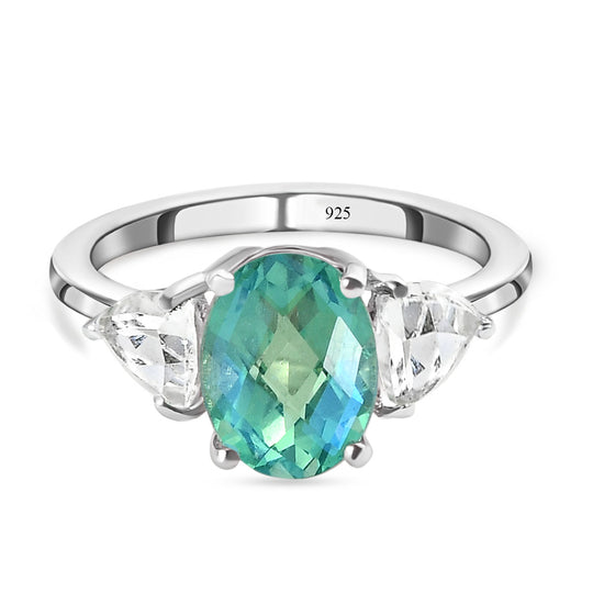 Pfau Triplett Quarz-Ring und Anhänger, 925 Silber platiniert ca. 5,54 ct