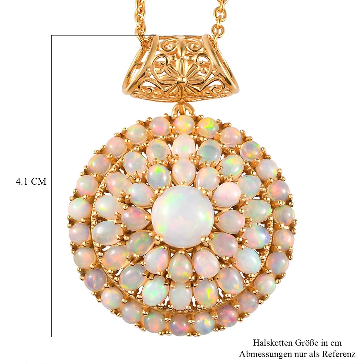 Natürlicher, äthiopischer Opal-Anhänger mit Kette, 925 Silber vergoldet ca. 6.69 ct