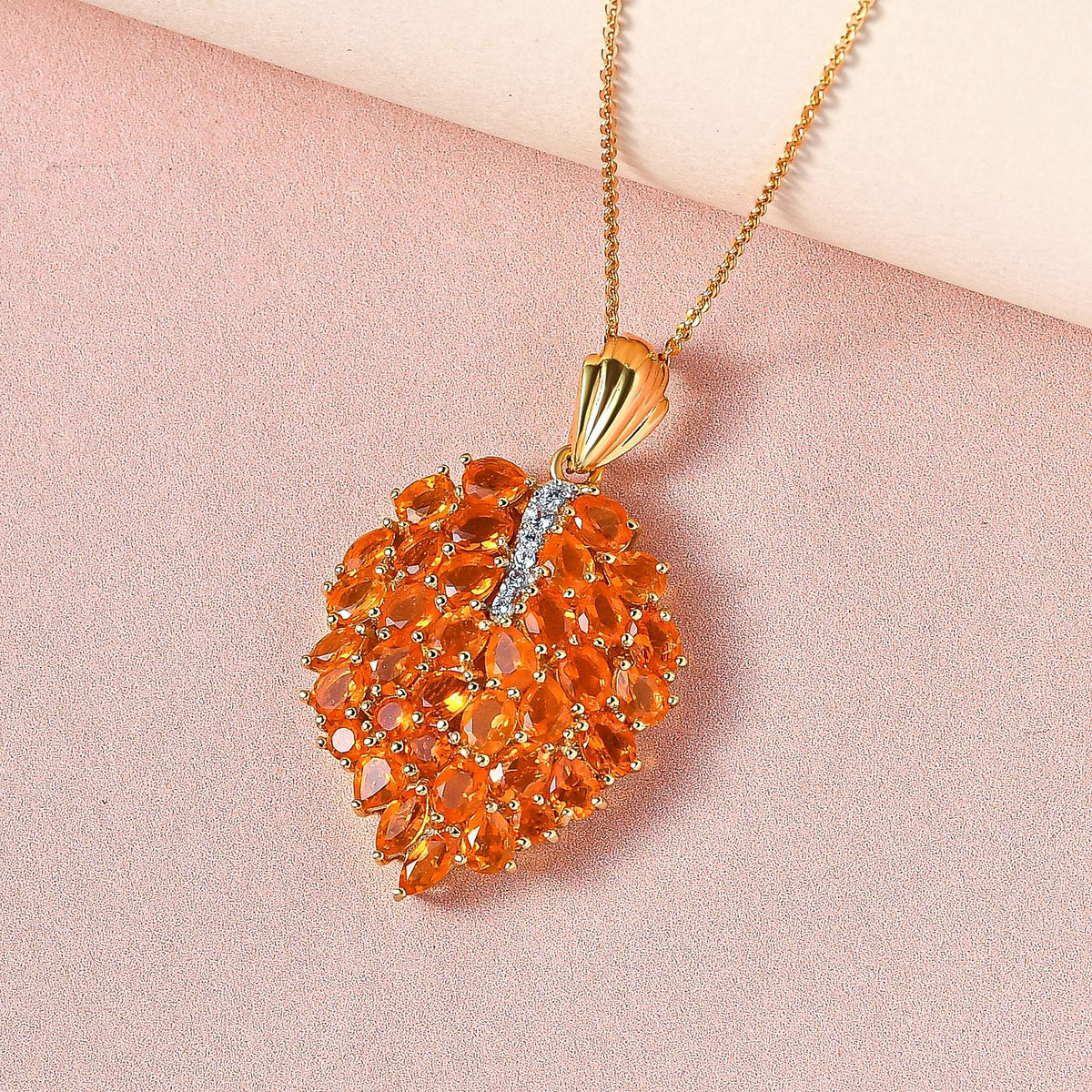 Salamanca Feueropal-Anhänger mit Kette, 925 Silber vergoldet ca. 3.46 ct
