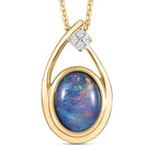 Boulder Opal Triplette und weißer Zirkon-Anhänger mit Kette, 925 Silber vergoldet ca. 1.42 ct