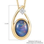Boulder Opal Triplette und weißer Zirkon-Anhänger mit Kette, 925 Silber vergoldet ca. 1.42 ct
