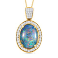 Boulder Opal Triplett und Zirkon-Halo-Anhänger mit Kette in Silber