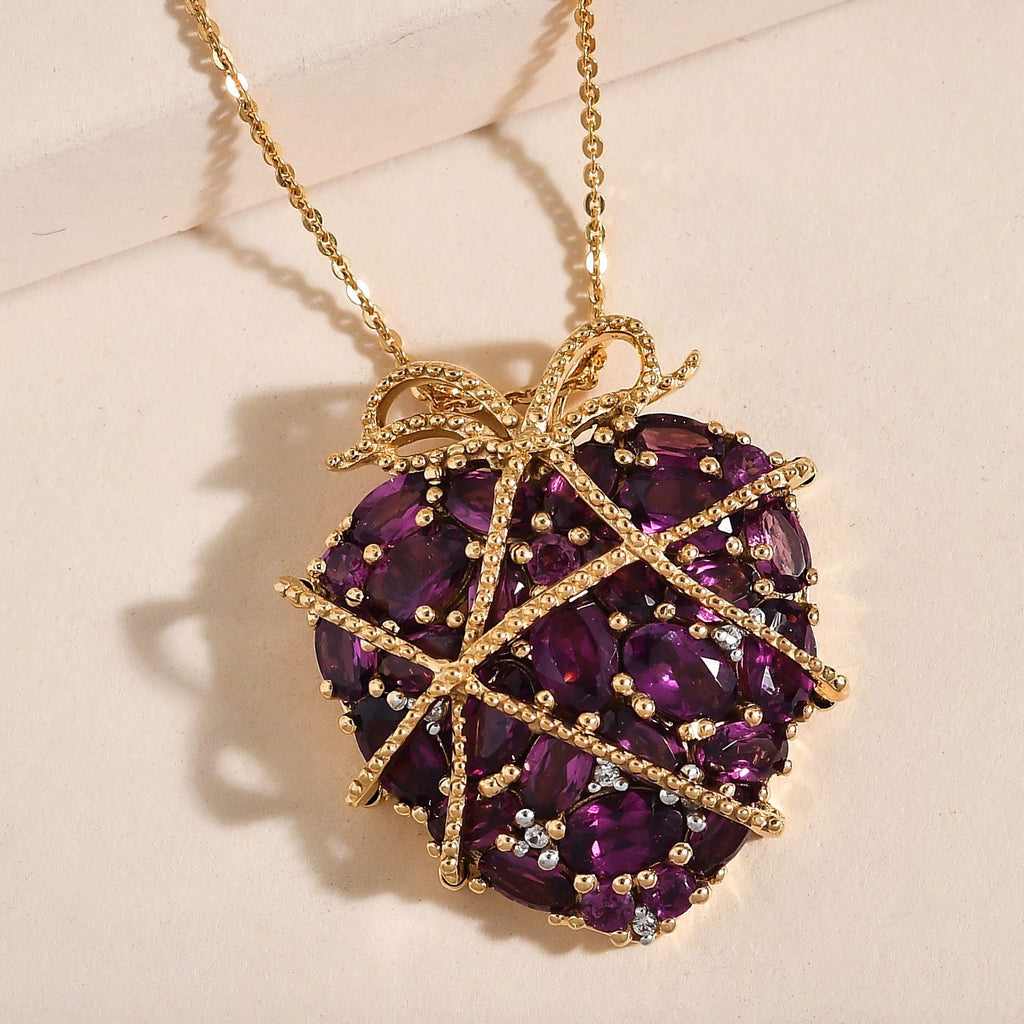GP Amore-Kollektion - Rhodolith Granat Anhänger mit Kette, ca. 50 cm, 925 Silber vergoldet ca. 9.06 ct