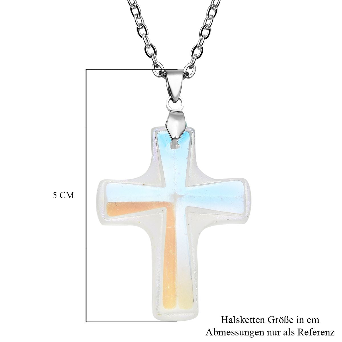 Weißer Kristall Kreuz-Anhänger mit Kette, reiner Edelstahl