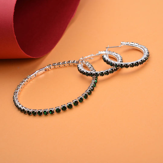Diopsid-farbene Kristall-Ohrringe mit Armband, reines Messing