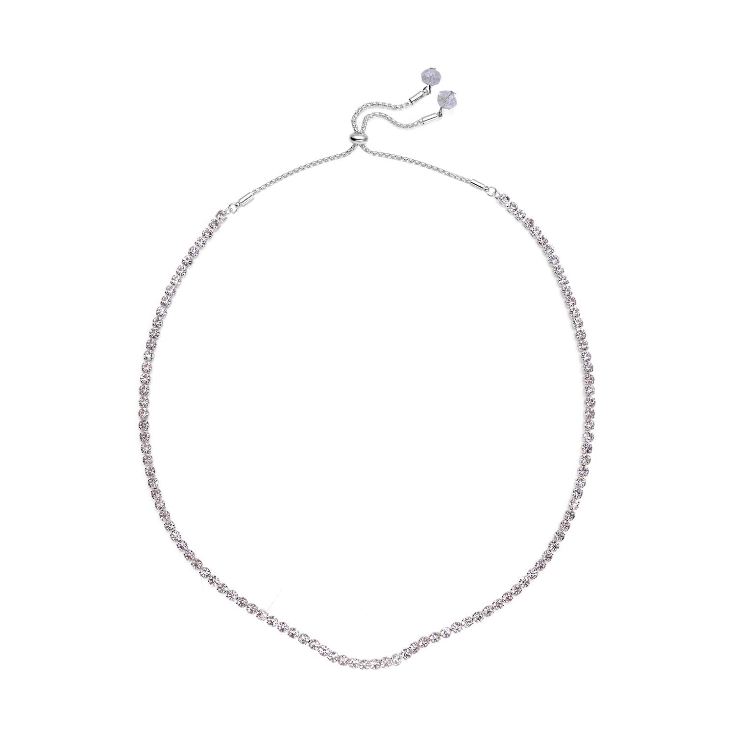 Weiße Kristall-Halskette mit Armband, reines Messing