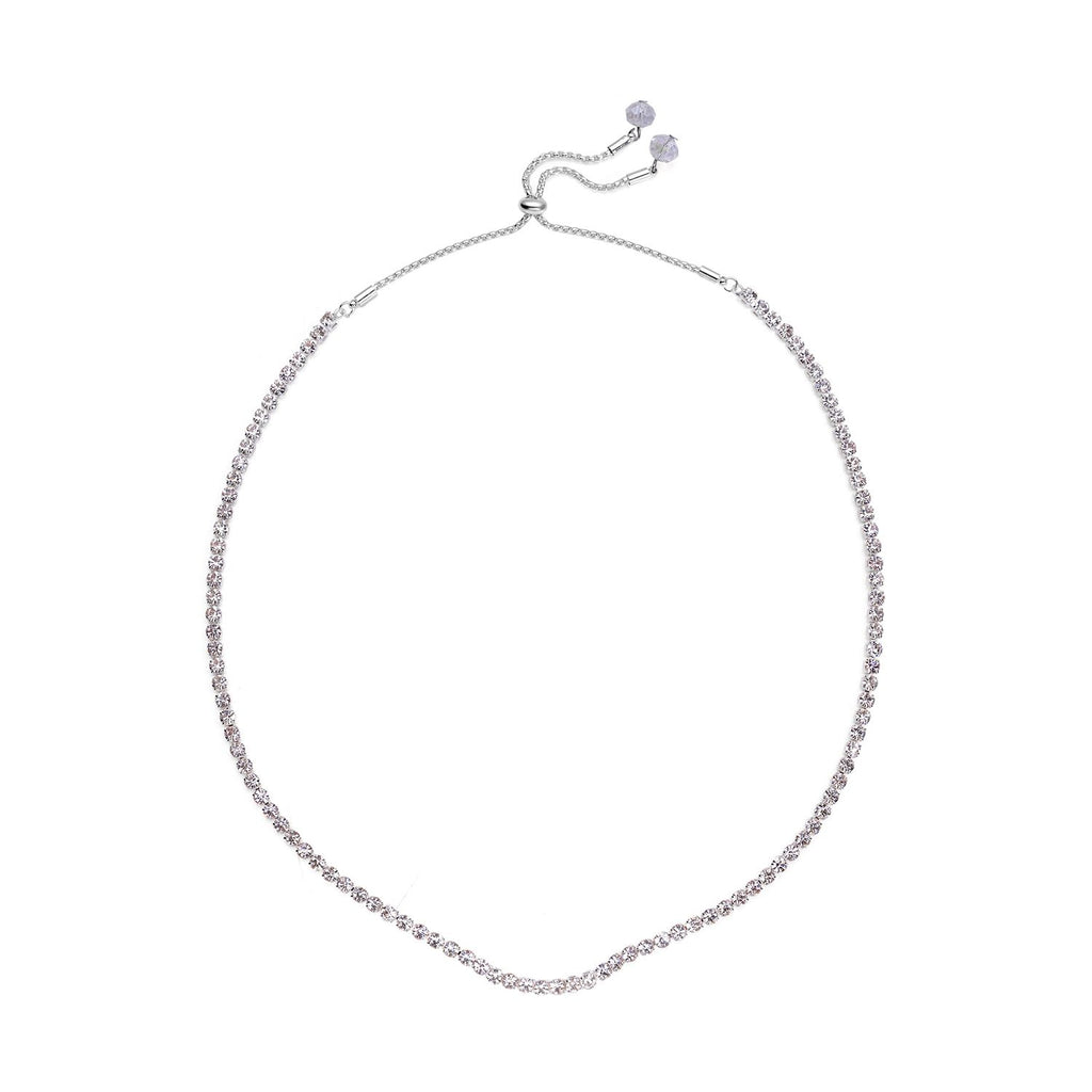 Weiße Kristall-Halskette mit Armband, reines Messing