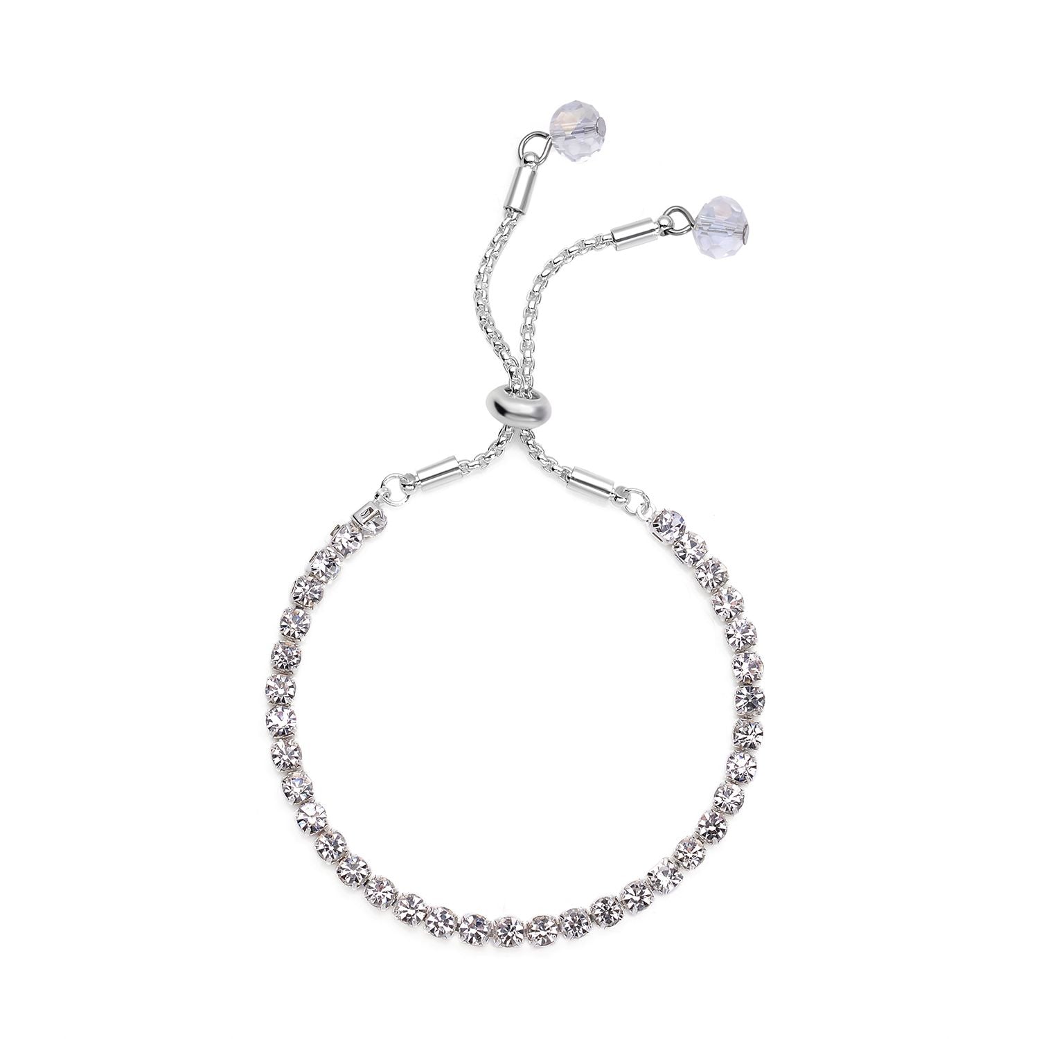 Weiße Kristall-Halskette mit Armband, reines Messing