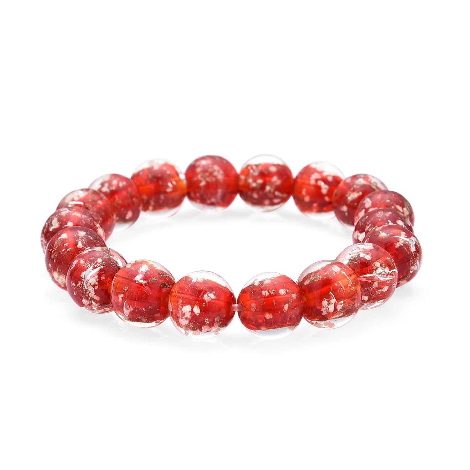 2er Set - Murano-Glasperlen Design, flexibles Armband und Ohrringe, Reiner Edelstahl, Rot