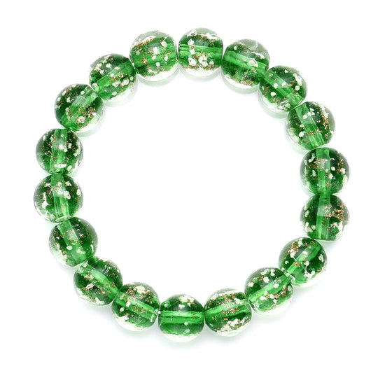 2er Set - Murano-Glasperlen Design, flexibles Armband und Ohrringe, Reiner Edelstahl, Grün