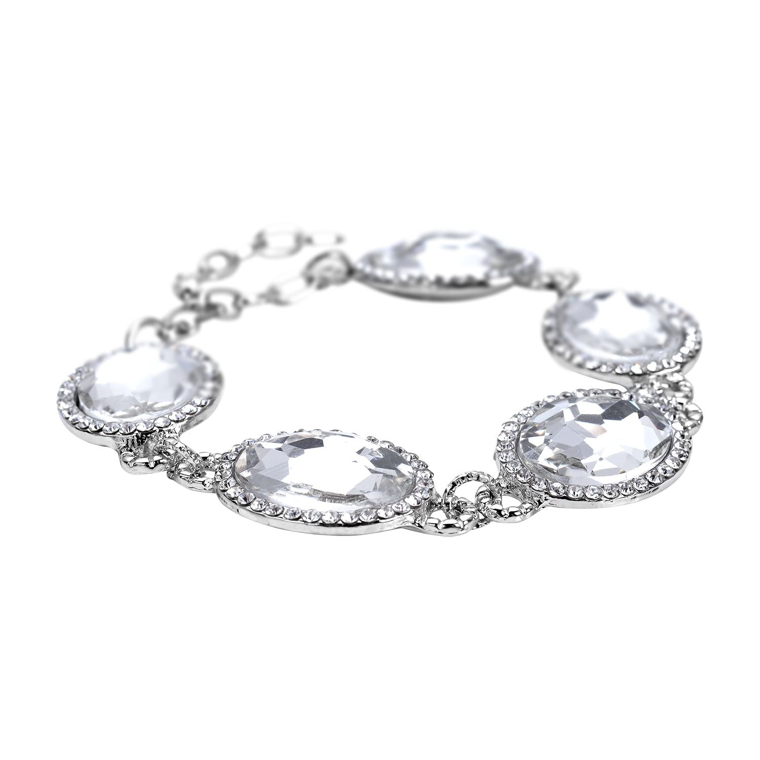 2er Set, Weißes Glaskristall Armband und Ohrringe, silberfarben 132.80 ct