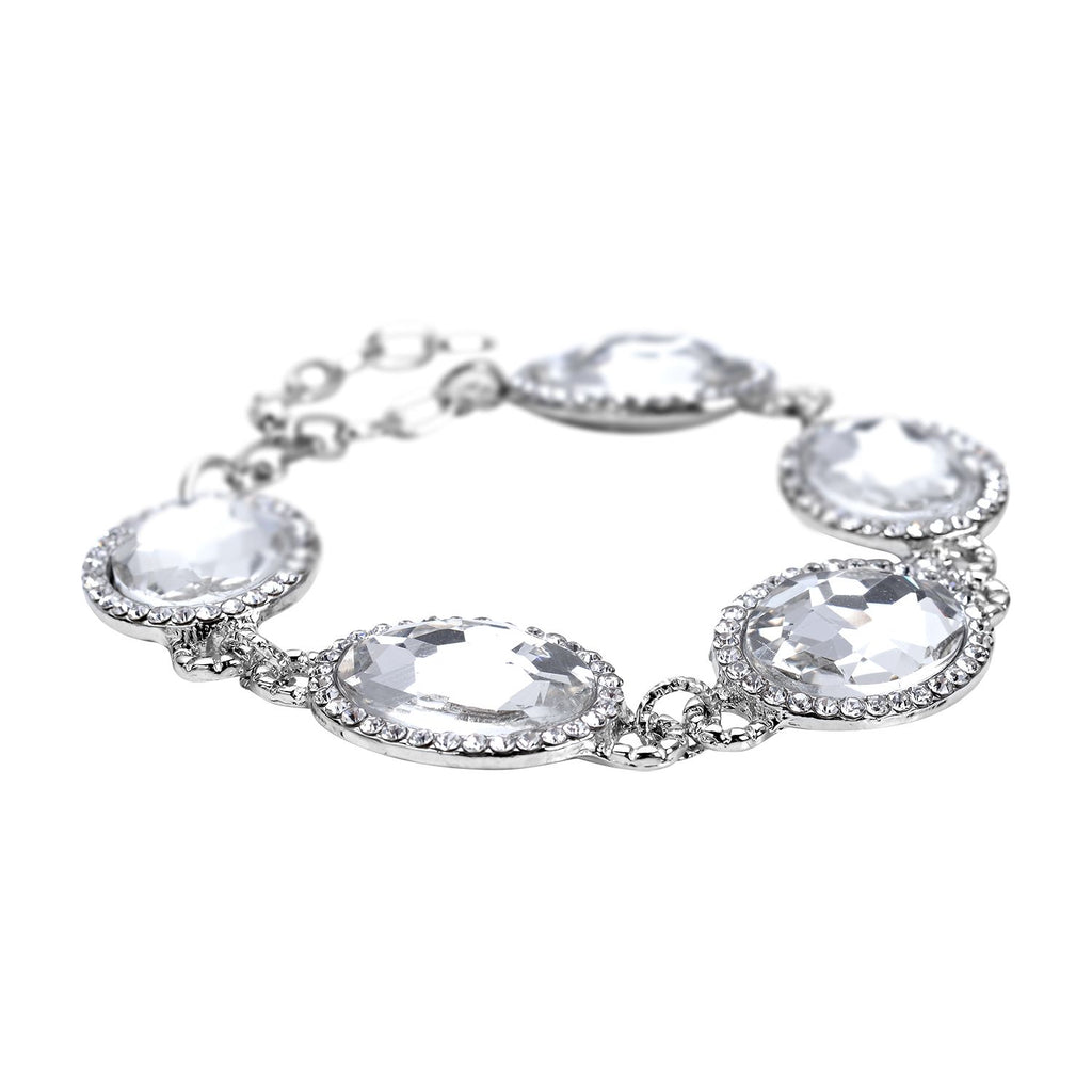2er Set, Weißes Glaskristall Armband und Ohrringe, silberfarben 132.80 ct