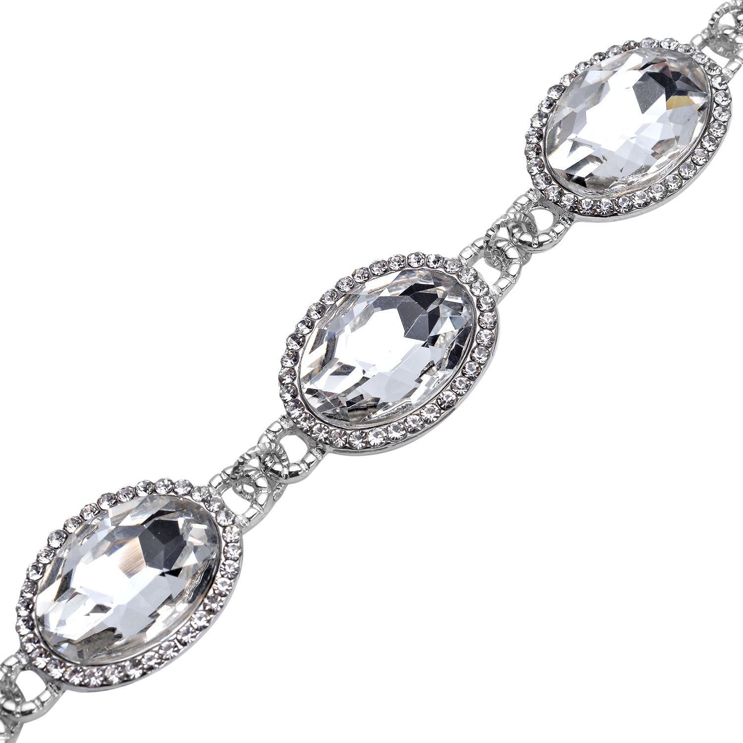 2er Set, Weißes Glaskristall Armband und Ohrringe, silberfarben 132.80 ct