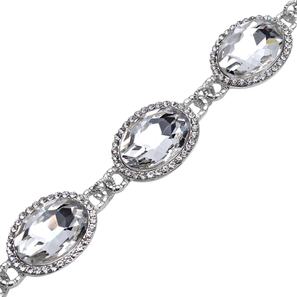 2er Set, Weißes Glaskristall Armband und Ohrringe, silberfarben 132.80 ct