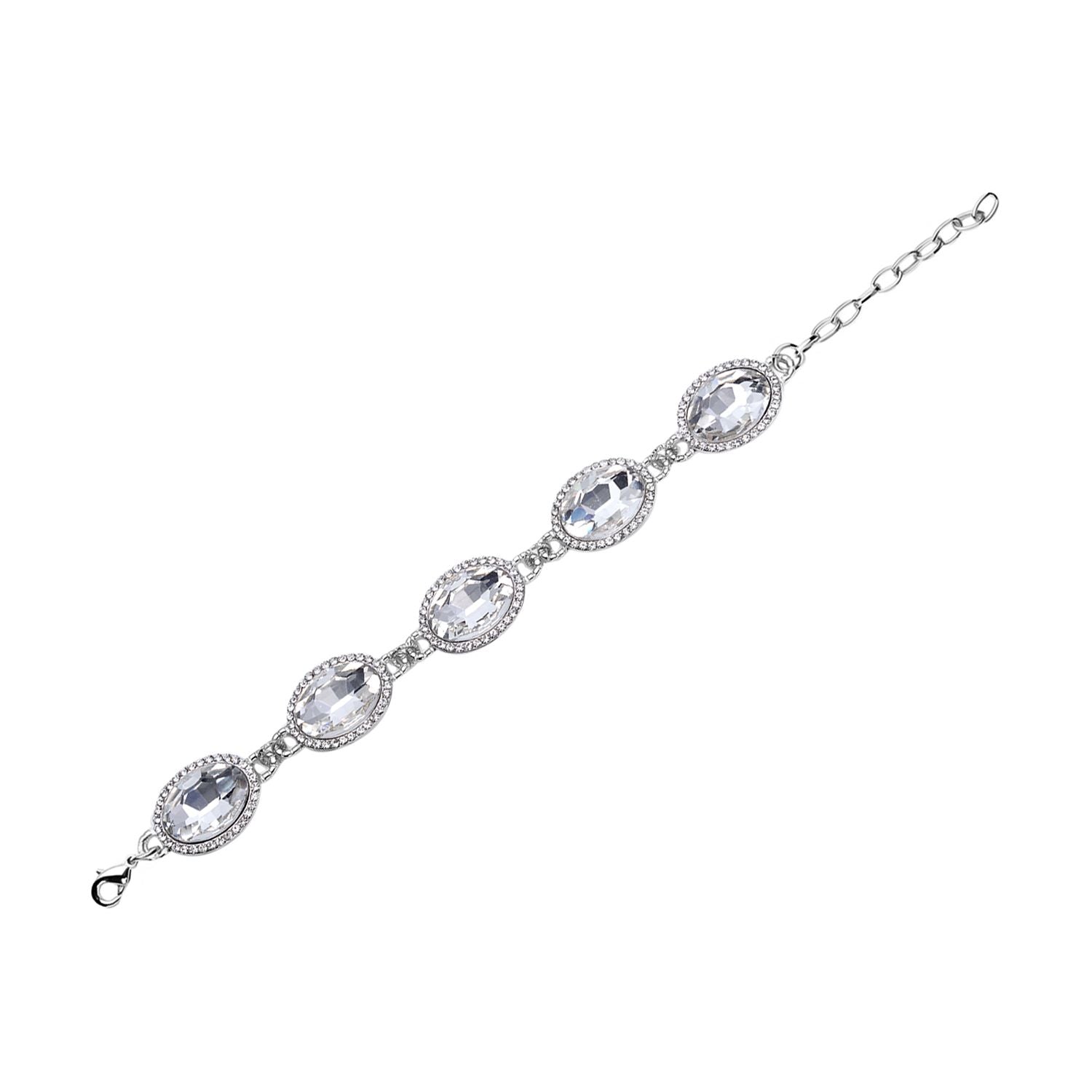 2er Set, Weißes Glaskristall Armband und Ohrringe, silberfarben 132.80 ct