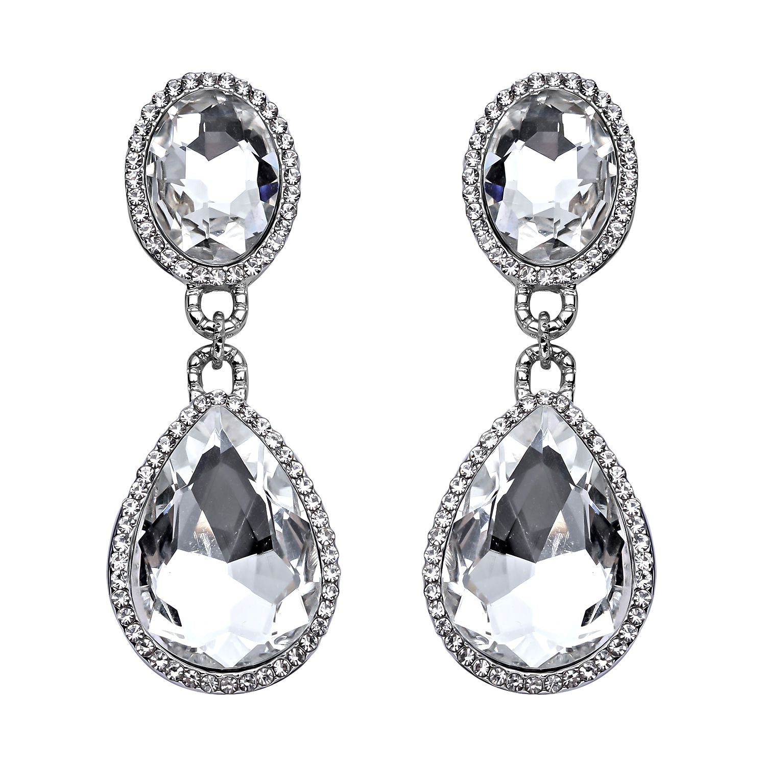 2er Set, Weißes Glaskristall Armband und Ohrringe, silberfarben 132.80 ct