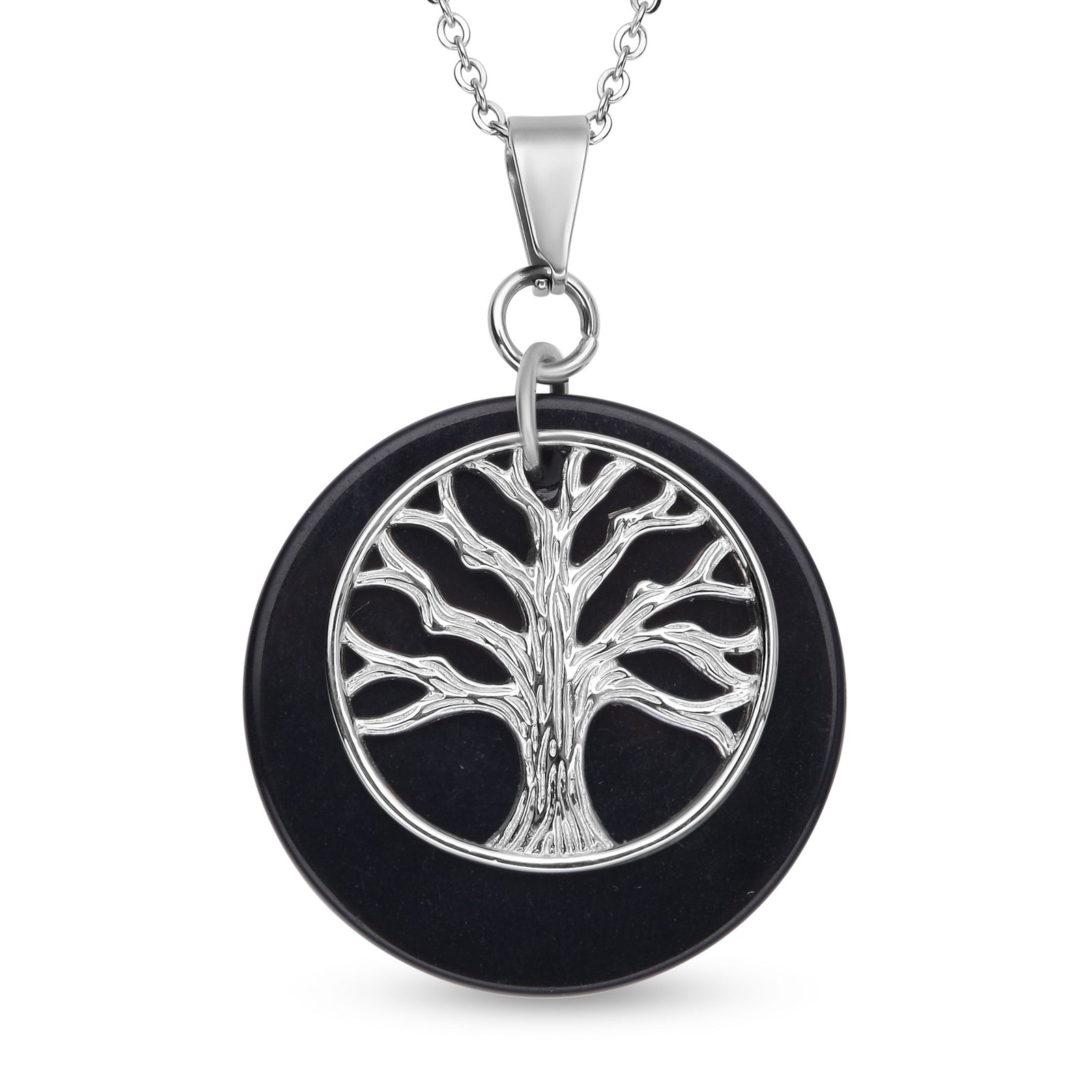 Schwarz gefärbter Achat-Anhänger mit Kette, reiner Edelstahl ca. 19,50 ct
