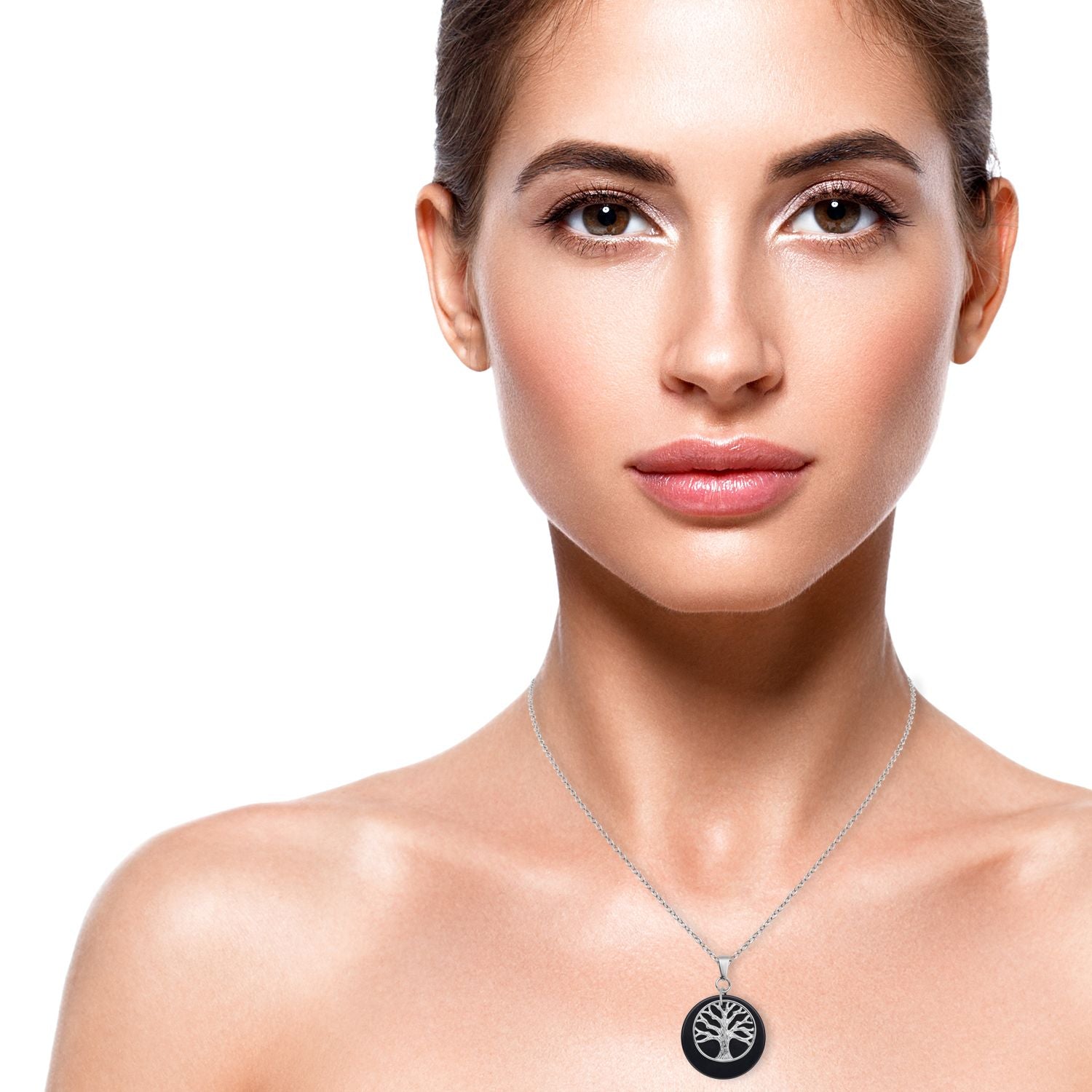 Schwarz gefärbter Achat-Anhänger mit Kette, reiner Edelstahl ca. 19,50 ct