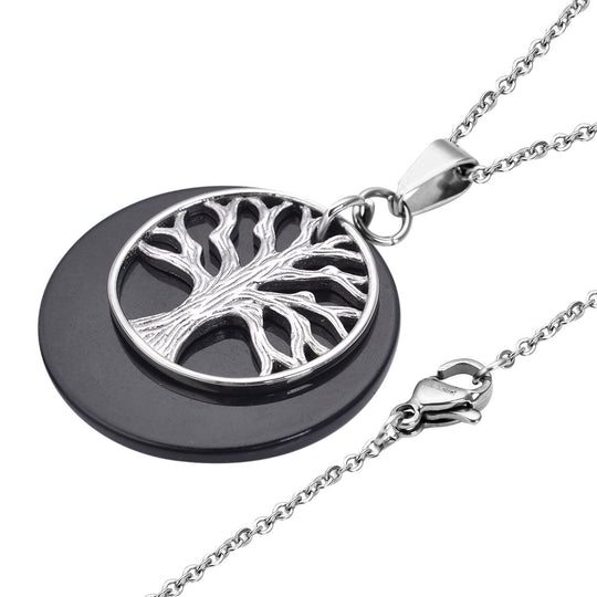 Schwarz gefärbter Achat-Anhänger mit Kette, reiner Edelstahl ca. 19,50 ct