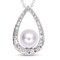 Weißer Muschelkernperle und Kristall-Anhänger mit Kette in Silberton - 3,50 ct.