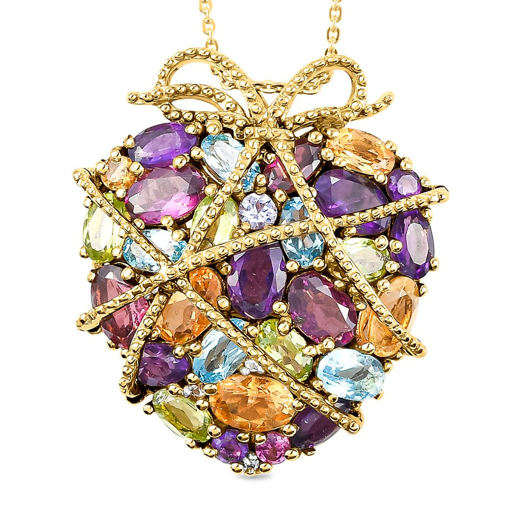 GP Amore Kollektion - Mehrfarbiger Edelstein Anhänger mit Kette, ca. 50 cm, 925 Silber vergoldet ca. 8.18 ct