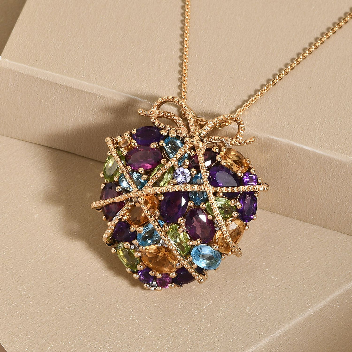 GP Amore Kollektion - Mehrfarbiger Edelstein Anhänger mit Kette, ca. 50 cm, 925 Silber vergoldet ca. 8.18 ct