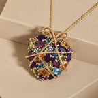 GP Amore Kollektion - Mehrfarbiger Edelstein Anhänger mit Kette, ca. 50 cm, 925 Silber vergoldet ca. 8.18 ct