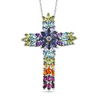 Mehrfarbiger Edelstein Kreuz-Anhänger mit Kette, 925 Silber platiniert ca. 7.89 ct