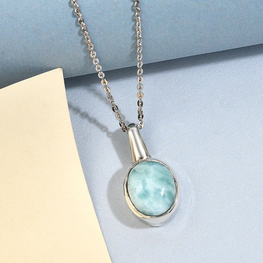Larimar-Anhänger mit Kette, 925 Silber platiniert ca. 3,06 ct
