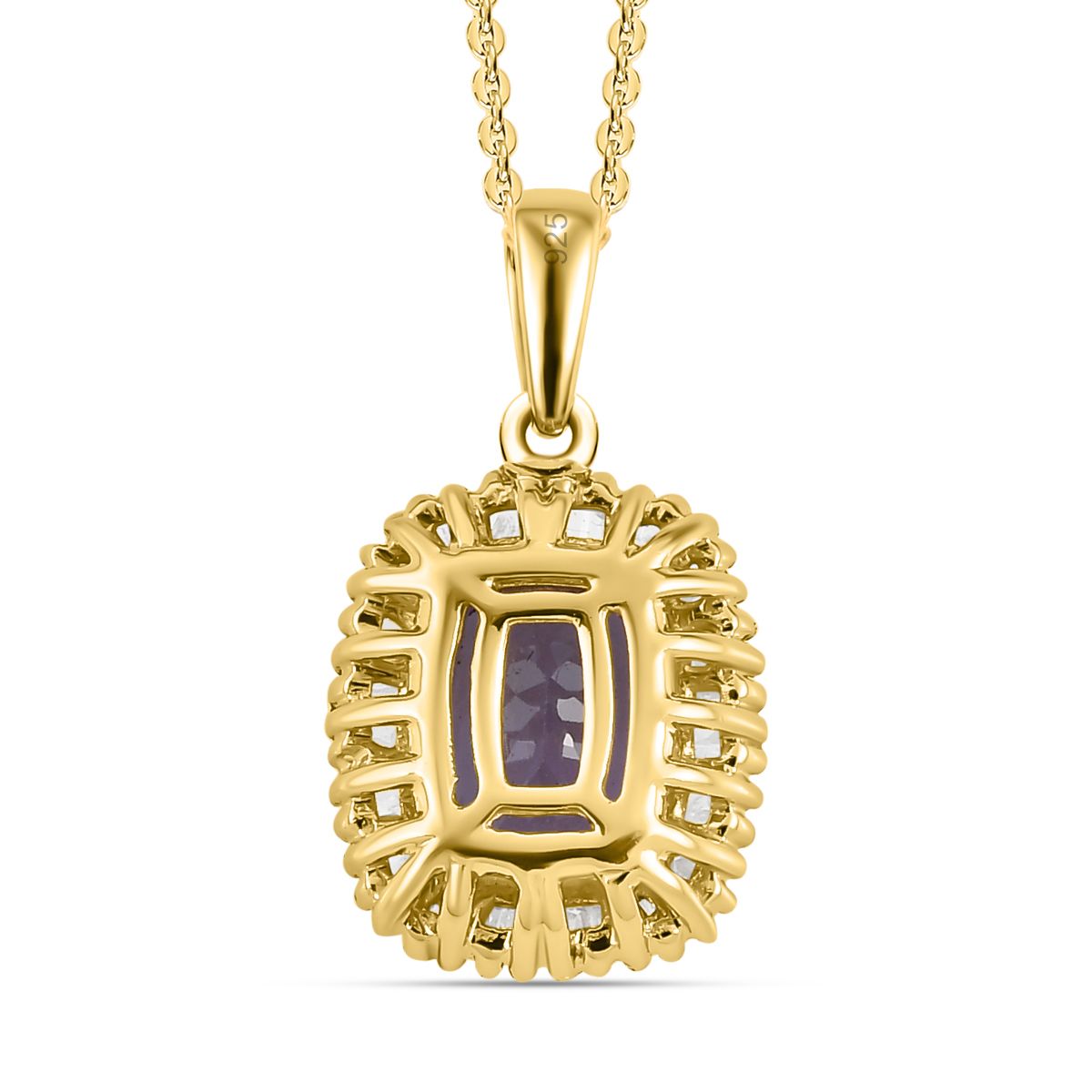Tansanit und weißer Diamant-Anhänger mit Kette, 925 Silber Gelbgold Vermeil ca. 1,66 ct