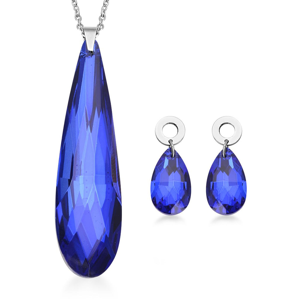 Blaue Glas-Ohrringe und Anhänger mit Kette, 316L Edelstahl
