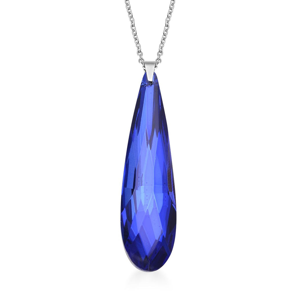 Blaue Glas-Ohrringe und Anhänger mit Kette, 316L Edelstahl