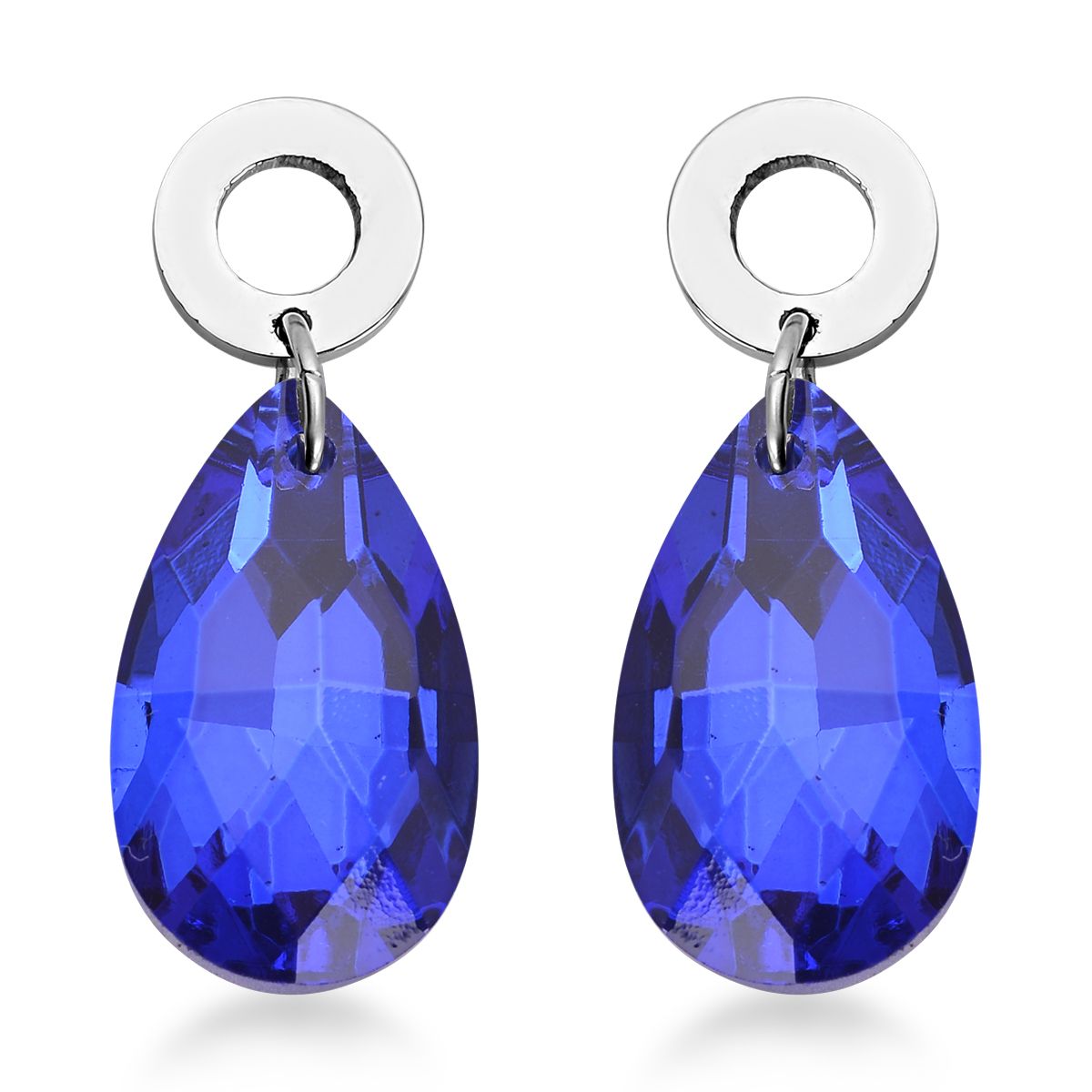Blaue Glas-Ohrringe und Anhänger mit Kette, 316L Edelstahl
