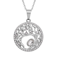 Weißer Kristall Lebensbaum -Anhänger mit Kette, 316L Edelstahl