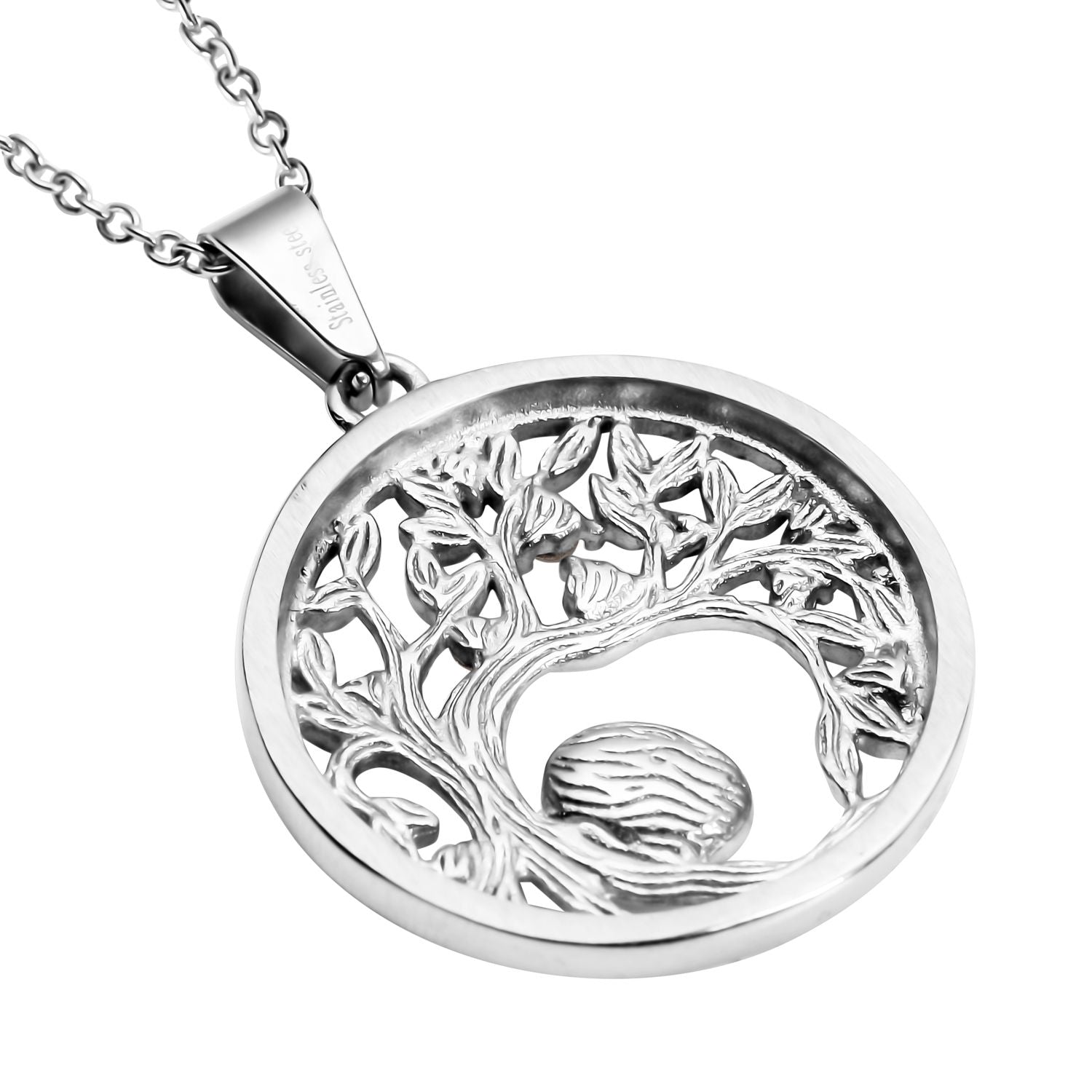 Weißer Kristall Lebensbaum -Anhänger mit Kette, 316L Edelstahl