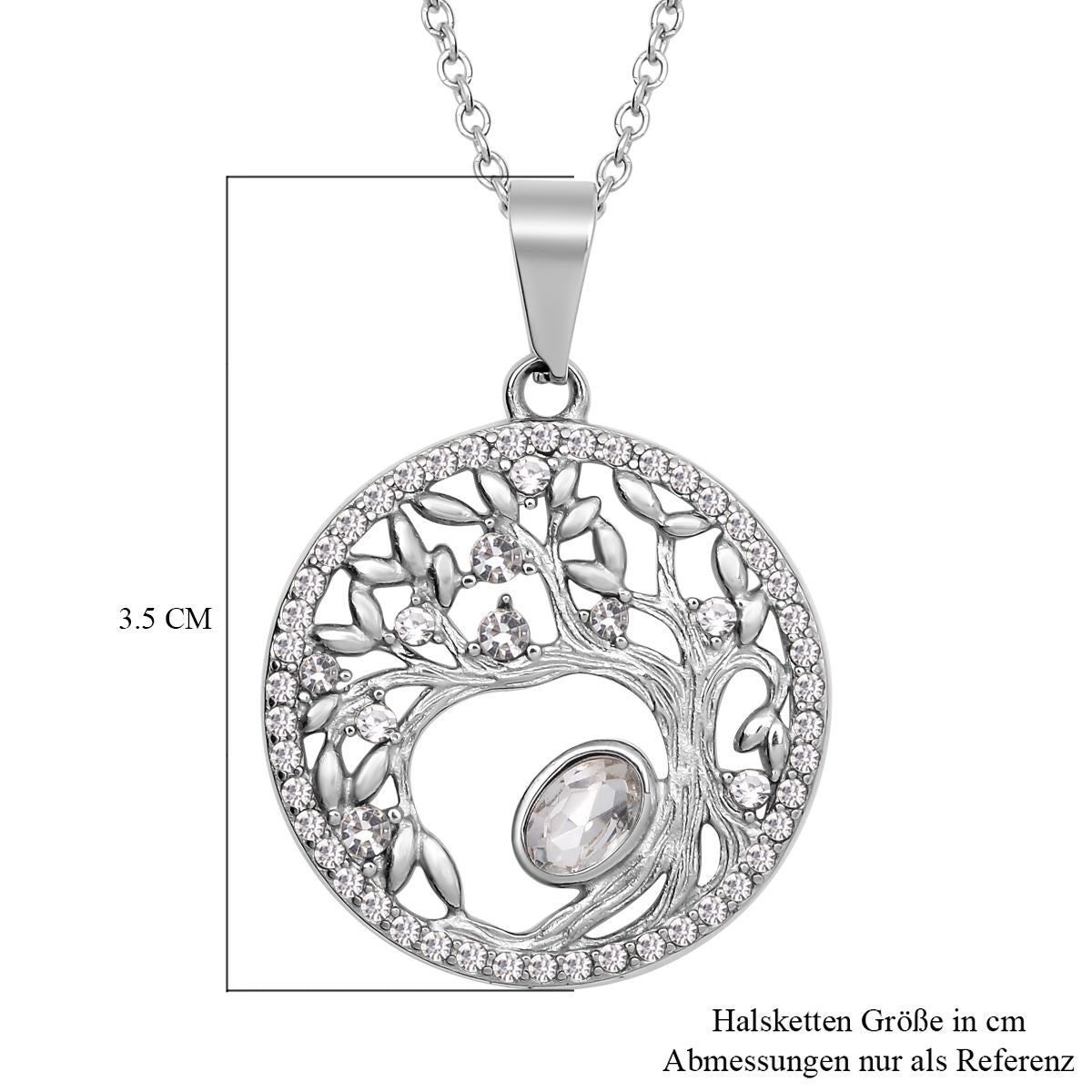 Weißer Kristall Lebensbaum -Anhänger mit Kette, 316L Edelstahl