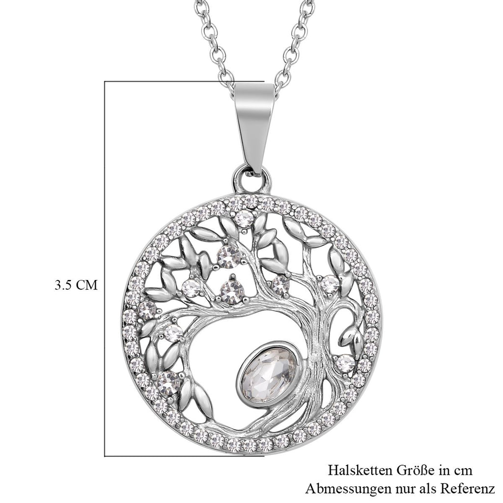 Weißer Kristall Lebensbaum -Anhänger mit Kette, 316L Edelstahl