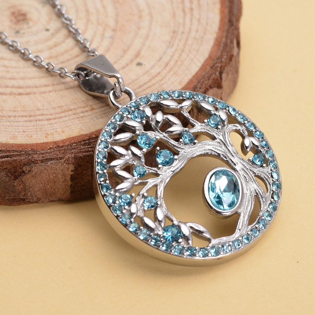 Blauer Kristall-Anhänger mit Kette, reiner Edelstahl