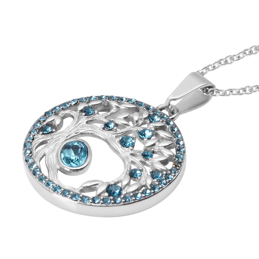 Blauer Kristall-Anhänger mit Kette, reiner Edelstahl
