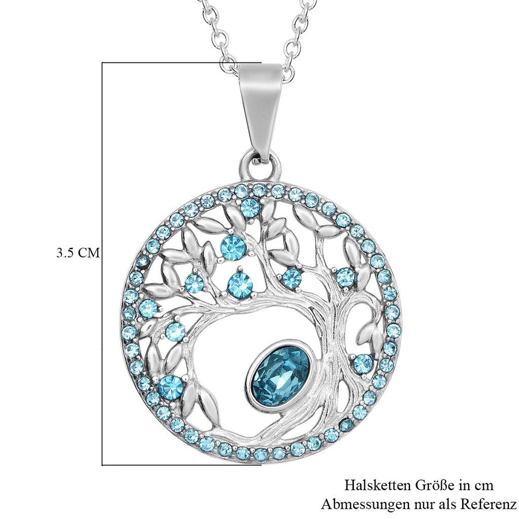Blauer Kristall-Anhänger mit Kette, reiner Edelstahl