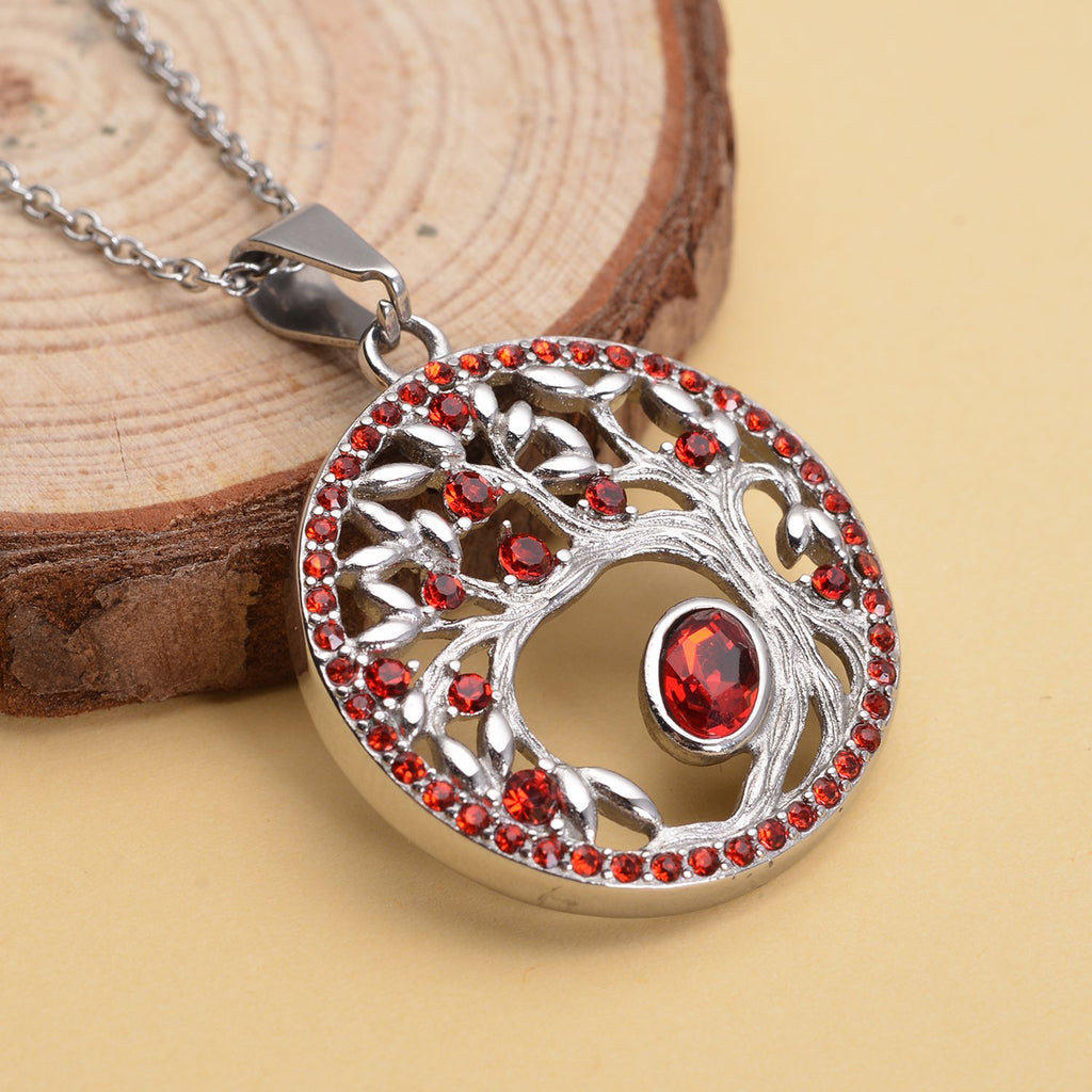 Roter Kristall-Anhänger mit Kette, reiner Edelstahl