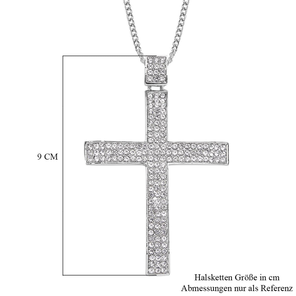 Weißer Kristall Kreuz-Anhänger mit Kette, silberfarben 10.00 ct