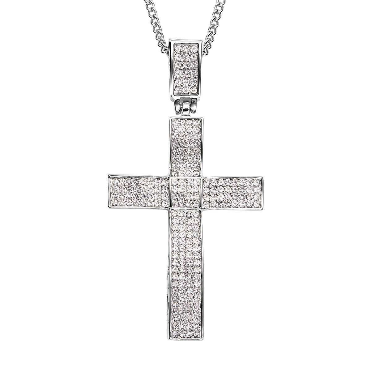 Weißer Kristall Kreuz-Anhänger mit Kette, silberfarben
