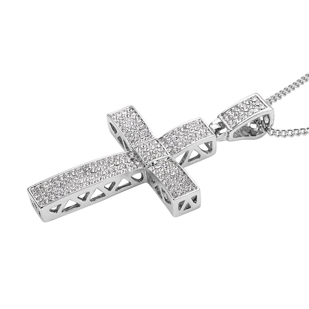 Weißer Kristall Kreuz-Anhänger mit Kette, silberfarben