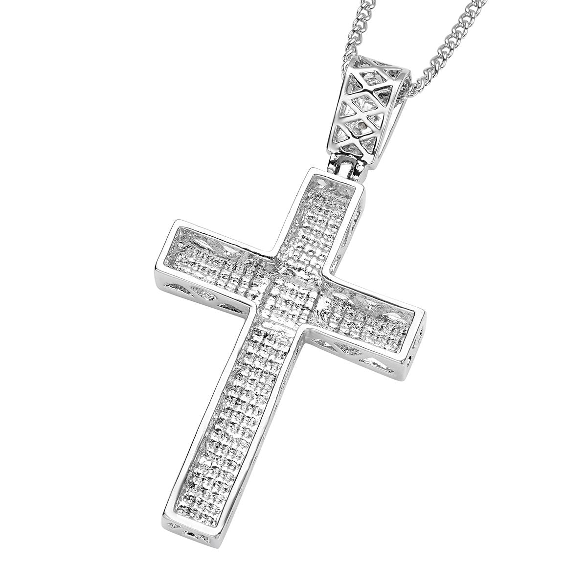 Weißer Kristall Kreuz-Anhänger mit Kette, silberfarben