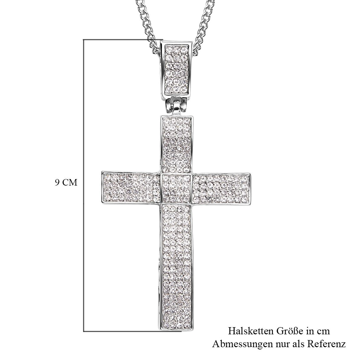 Weißer Kristall Kreuz-Anhänger mit Kette, silberfarben